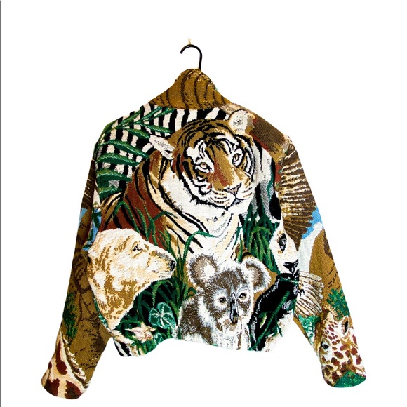VTG Painted Pony Zoo Animal Tapestry Jacket OS